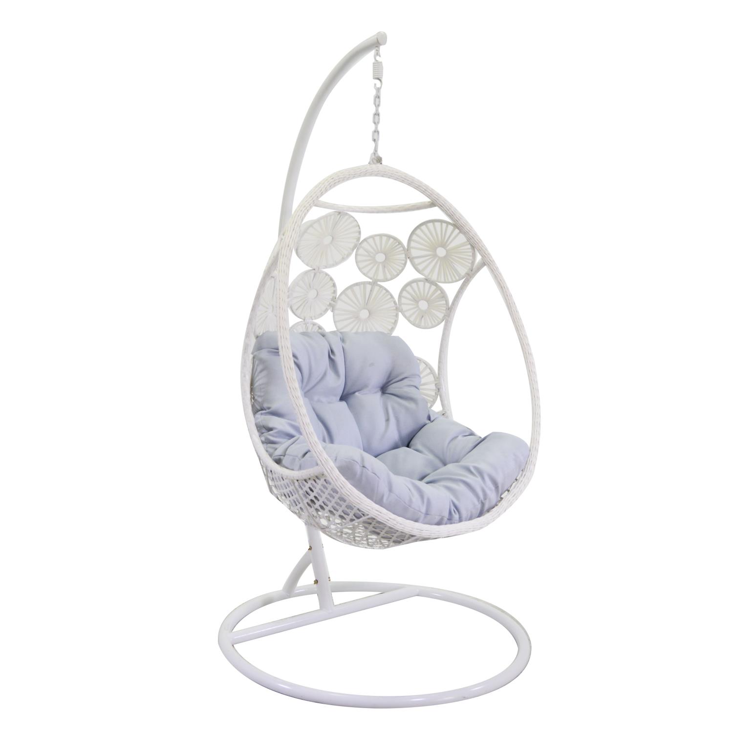 Dondolo pensile Oxford bianco con supporto e cuscino grigio cm116x100h200