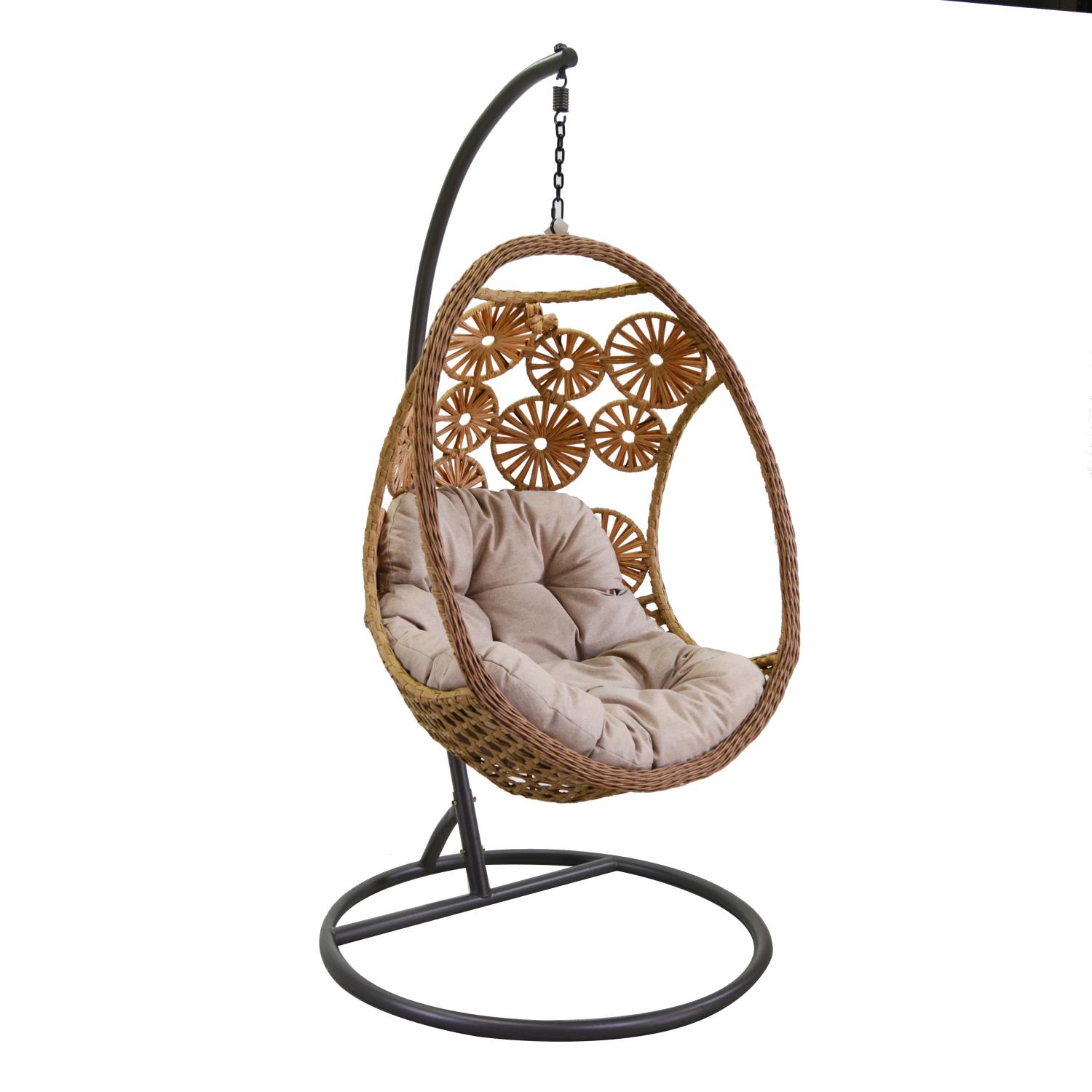 Dondolo pensile OXFORD beige con supporto nero e cuscino cm116x100h200