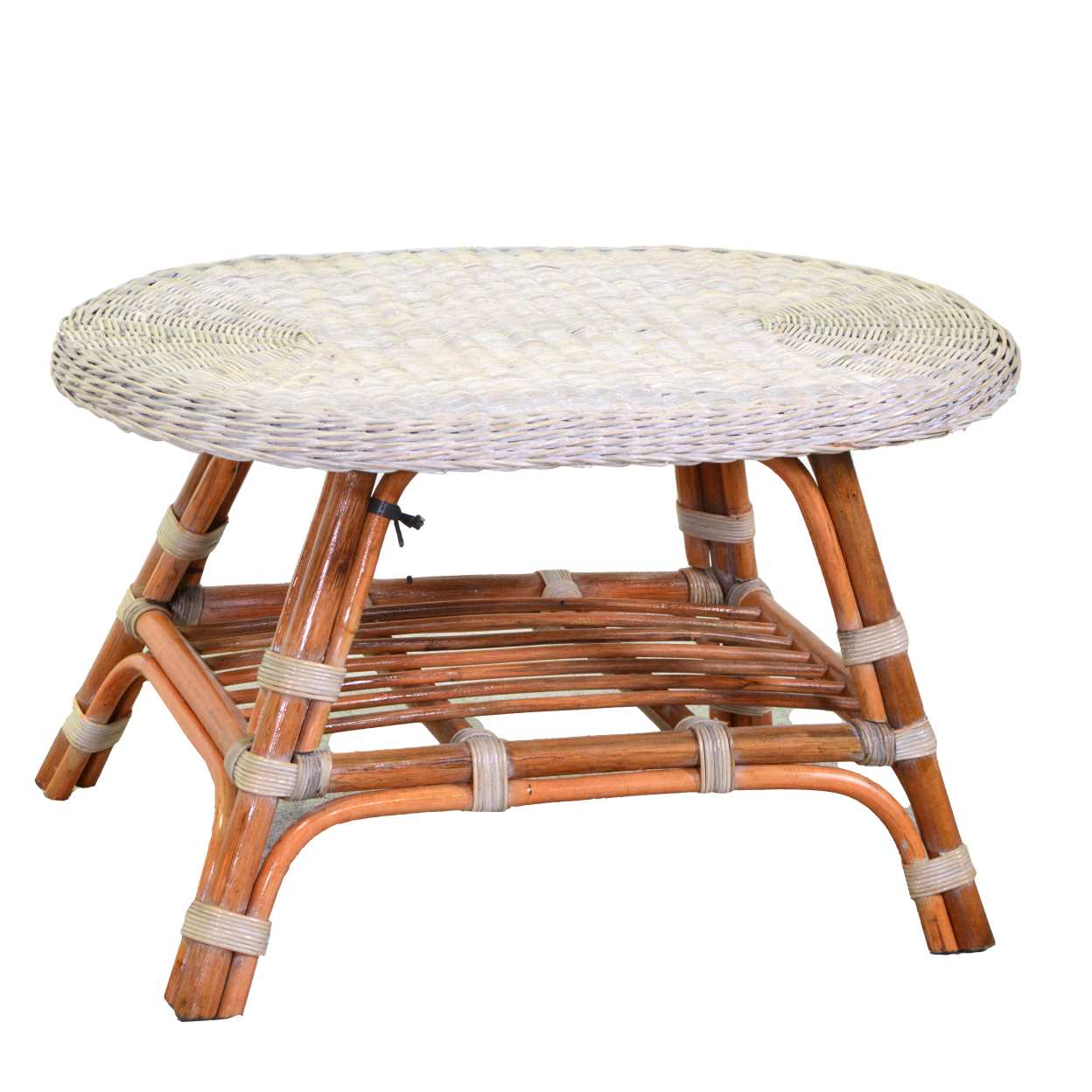 Tavolino LETIZIA sbiancato con gambe colore miele ovale cm 74x52 h45